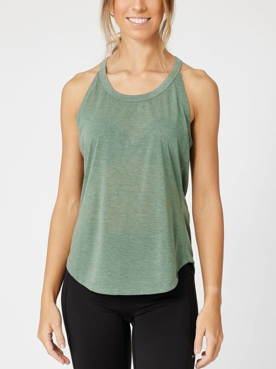 Tanks And Singlets * | Patagonia Women'S Core Capilene Cool Trail Tank Hem Grn Quick Delivery