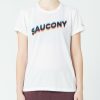 Short Sleeve Shirts * | Saucony Women'S Fall Stopwatch Graphic Short Sleeve Wht Crazy Deals